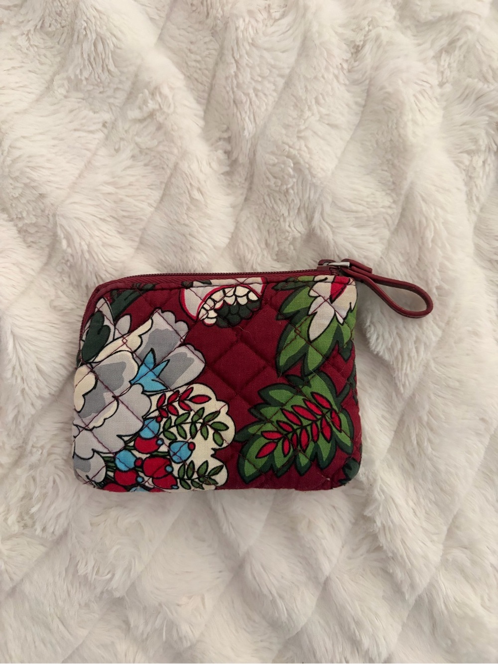 Vera Bradley Quilted Floral Coin Purse - Maroon, Green, White